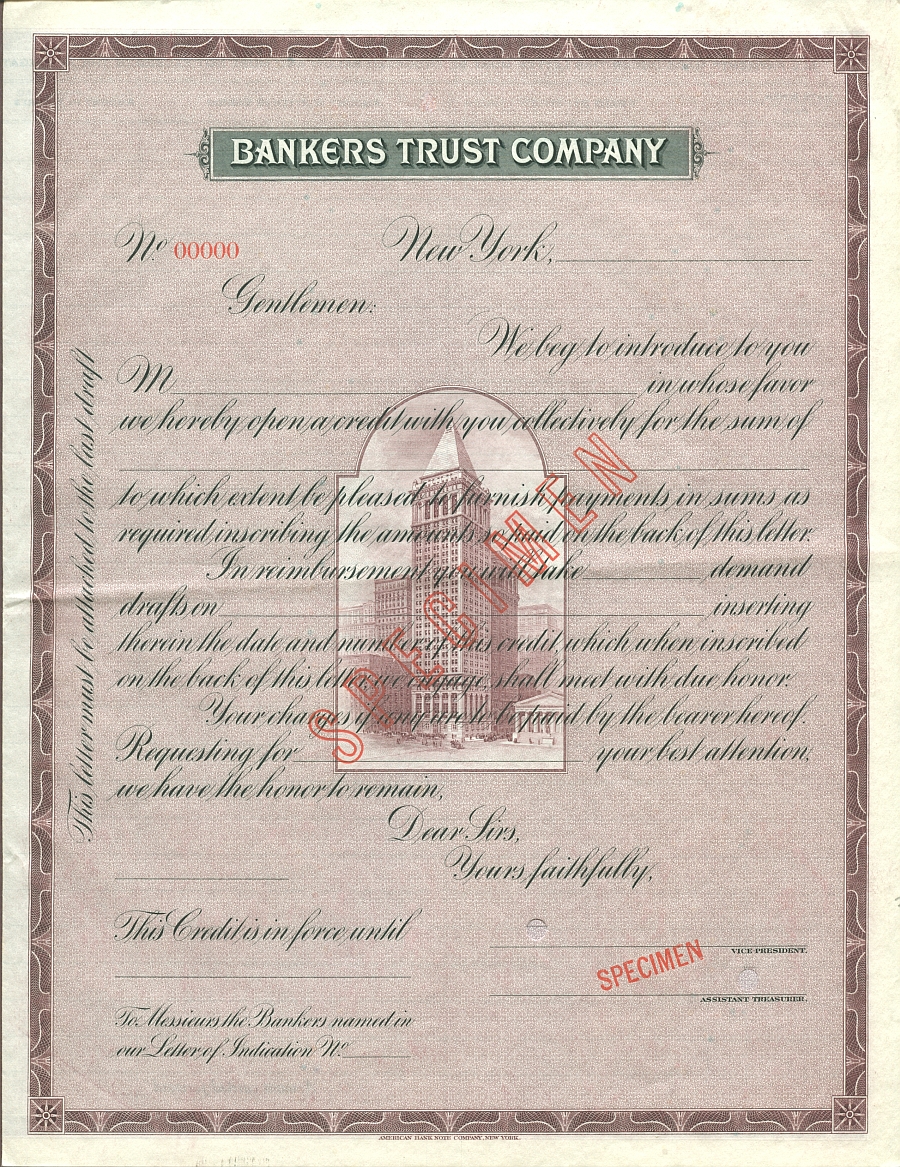 Bankers Trust Co Letter of Credit Specimen